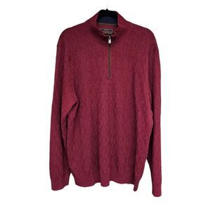 Jos A Banks Reserve XL Cotton Cashmere 1/4 Zip Cable Knit Sweater Maroon